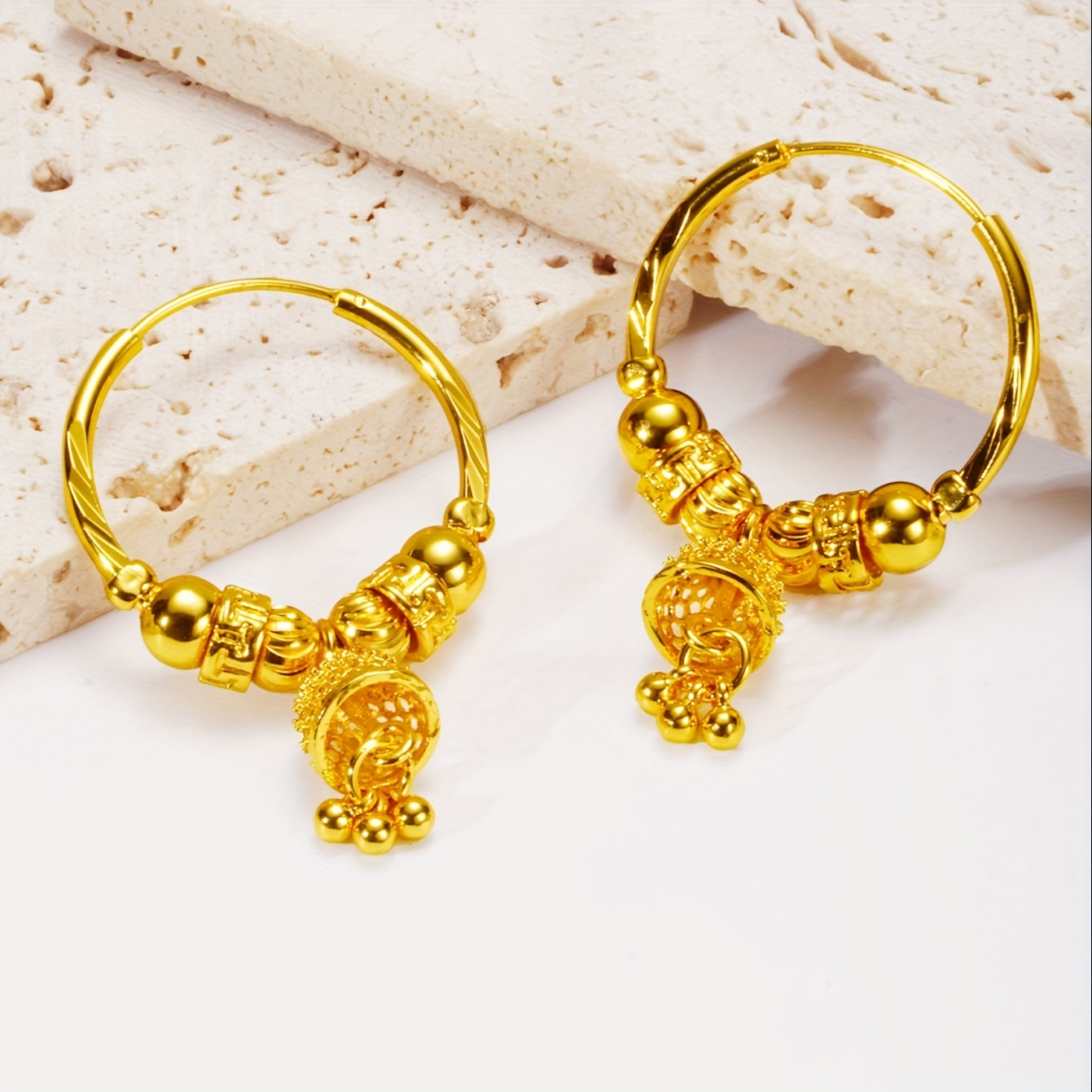 24K Plated Hoop Earrings with Pendant & Style Copper Material
